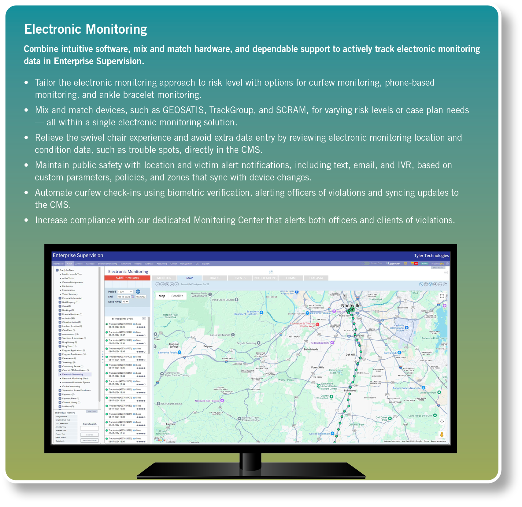 Electronic Monitoring Combine intuitive software, mix and match hardware, and dependable support to actively track el...