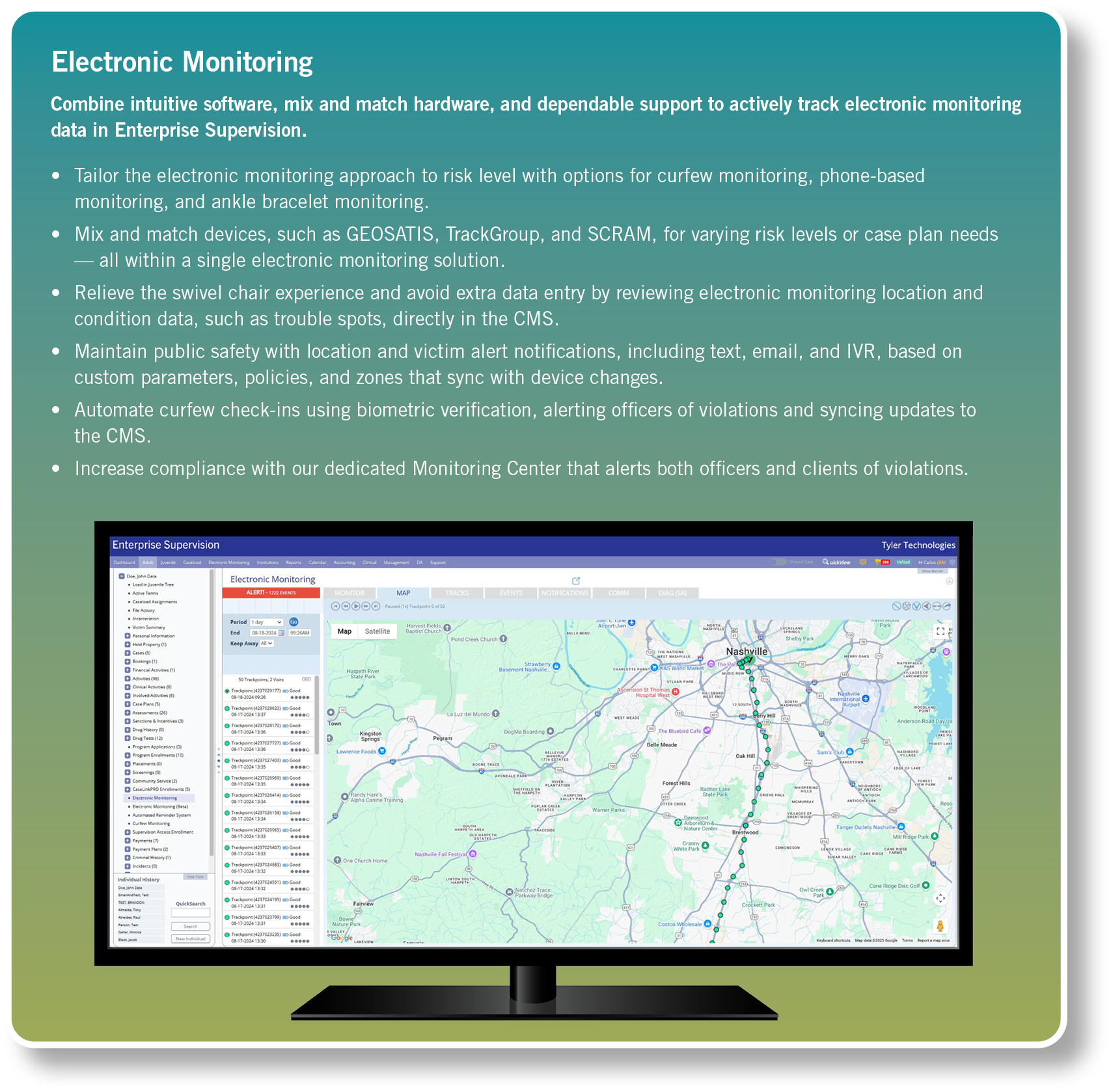 Electronic Monitoring Combine intuitive software, mix and match hardware, and dependable support to actively track el...