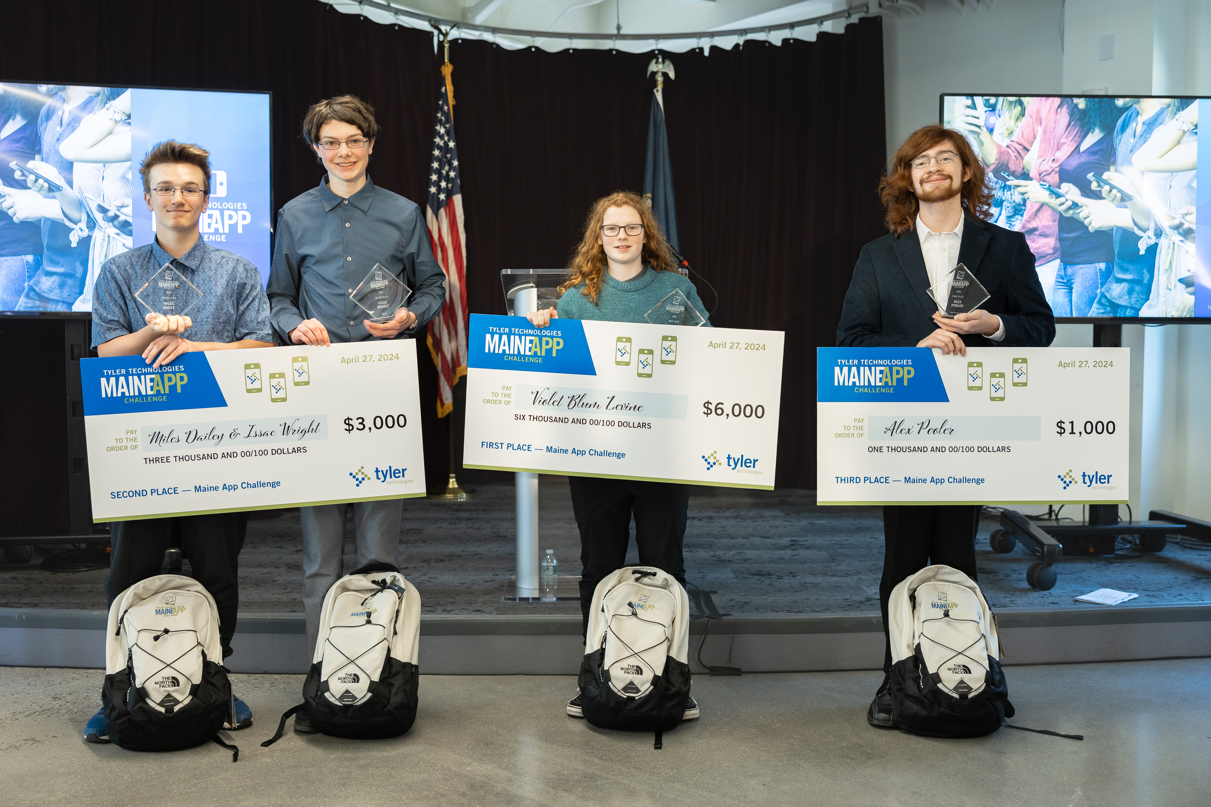The Maine App Challenge winners pose with their prizes.